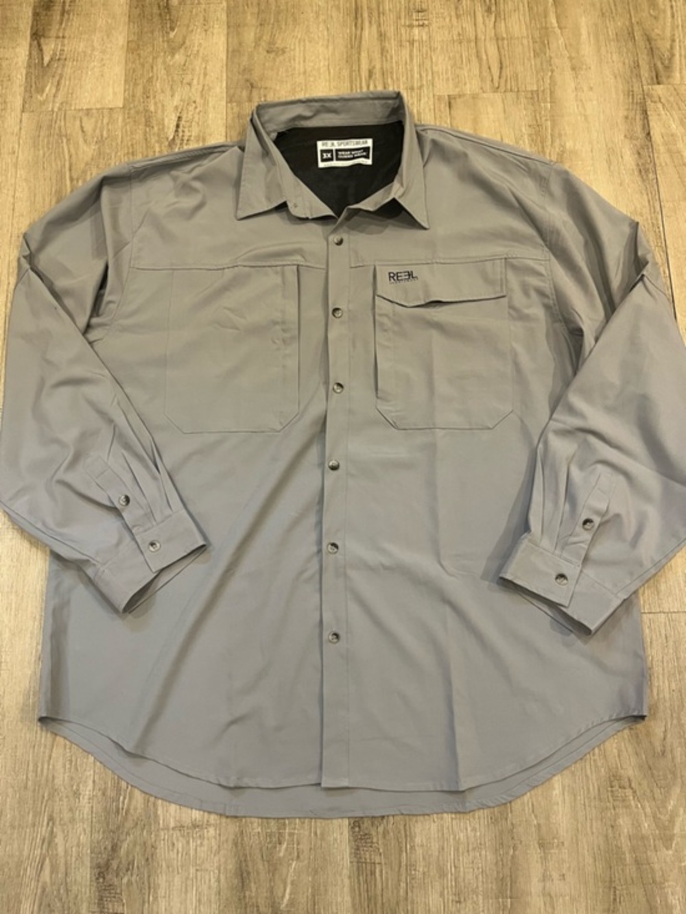 Reel Sportswear Long-Sleeve Button-Up Sporting Shirt in Gray 3X